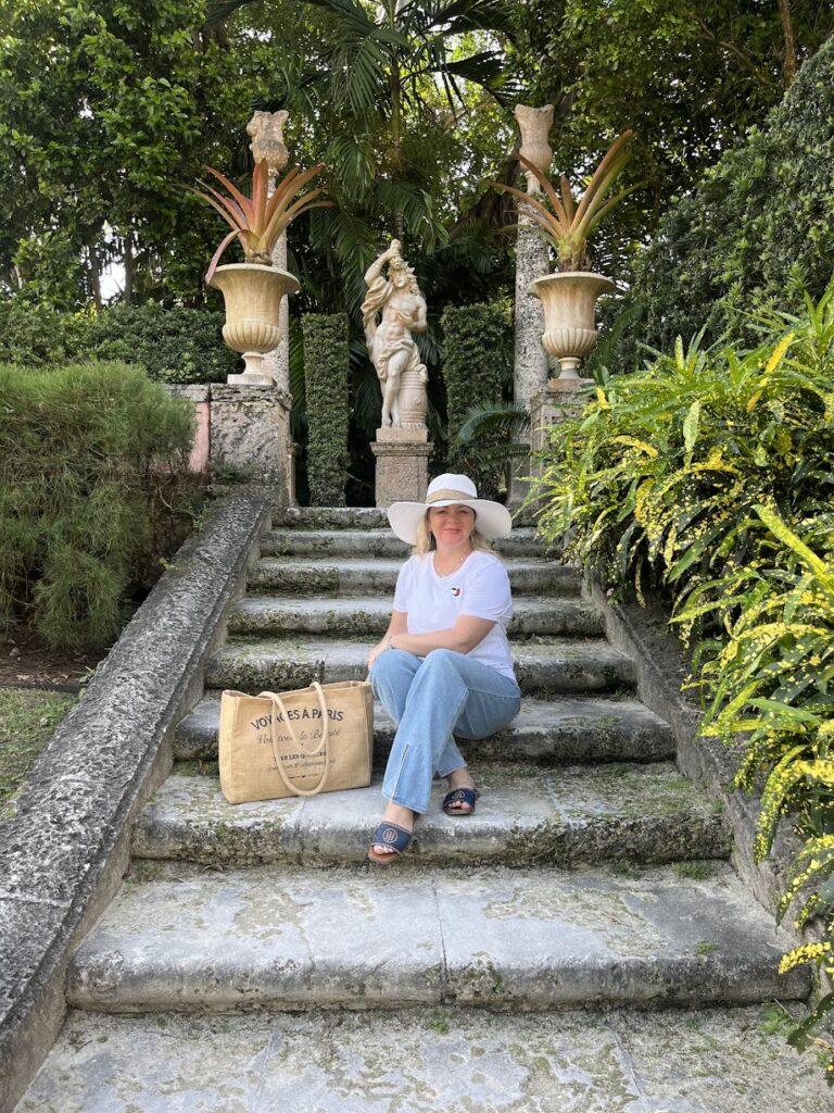 A woman sitting on a stairway