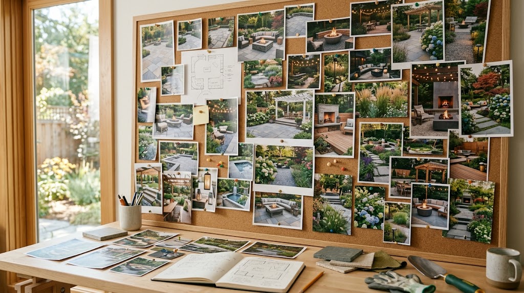 Inspiration mood board for a Des Plaines backyard design consultation