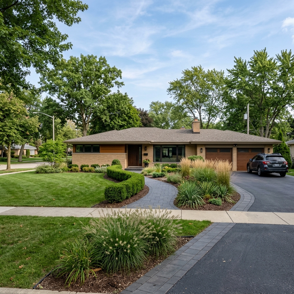 Landscape design near Prospect High School in Mount Prospect — mid-century home