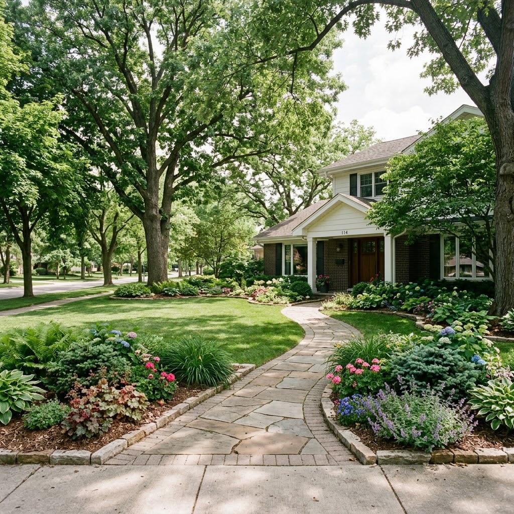 Landscape design near Rivers Trails Middle School in Mount Prospect — mature lot