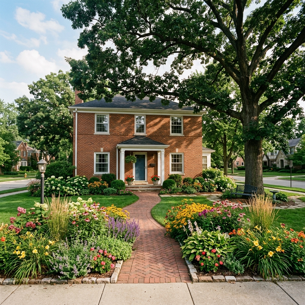 Landscape design near Maine South High School in Park Ridge IL — front yard with perennial beds