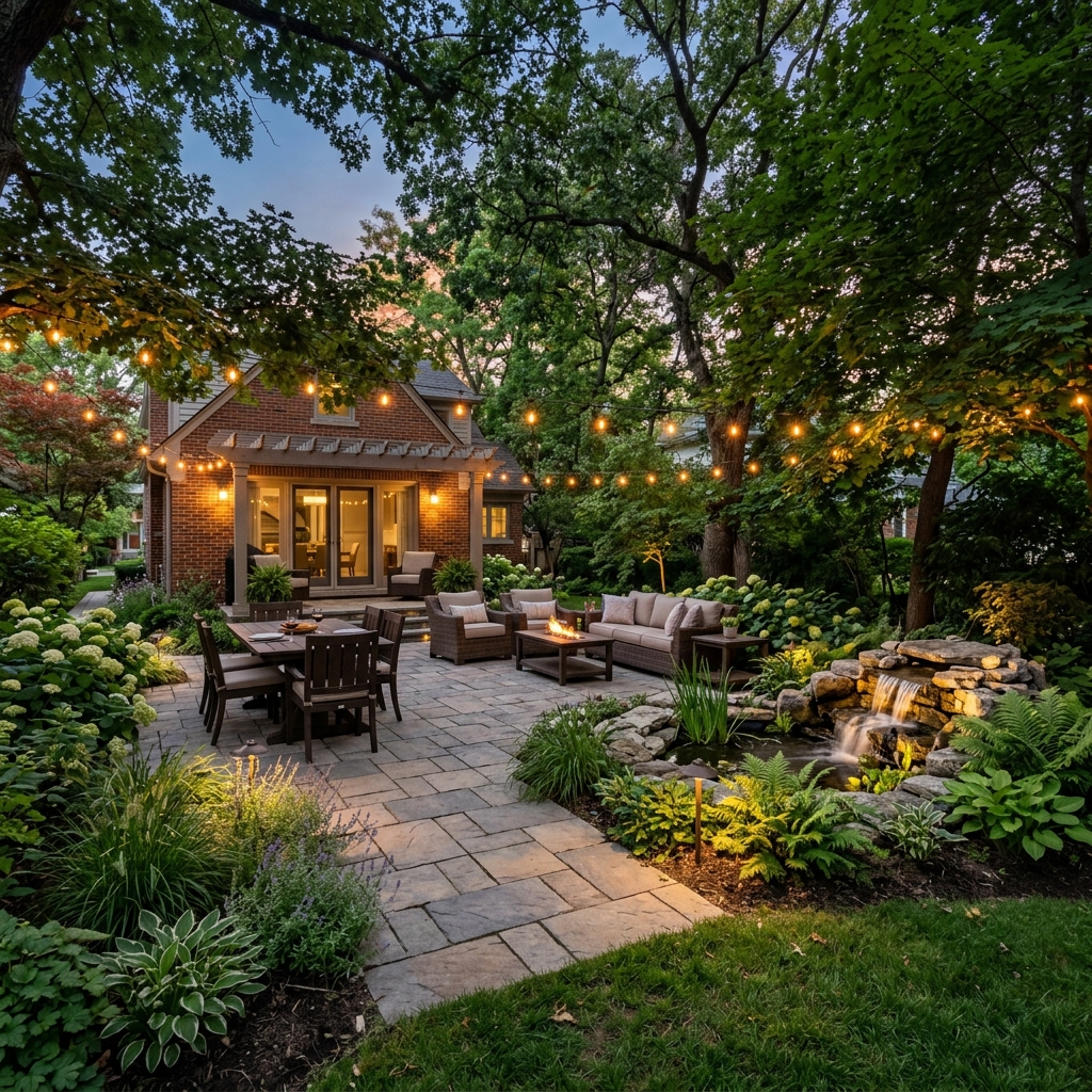 Patio and water feature design near Rivers Trails Middle Mount Prospect