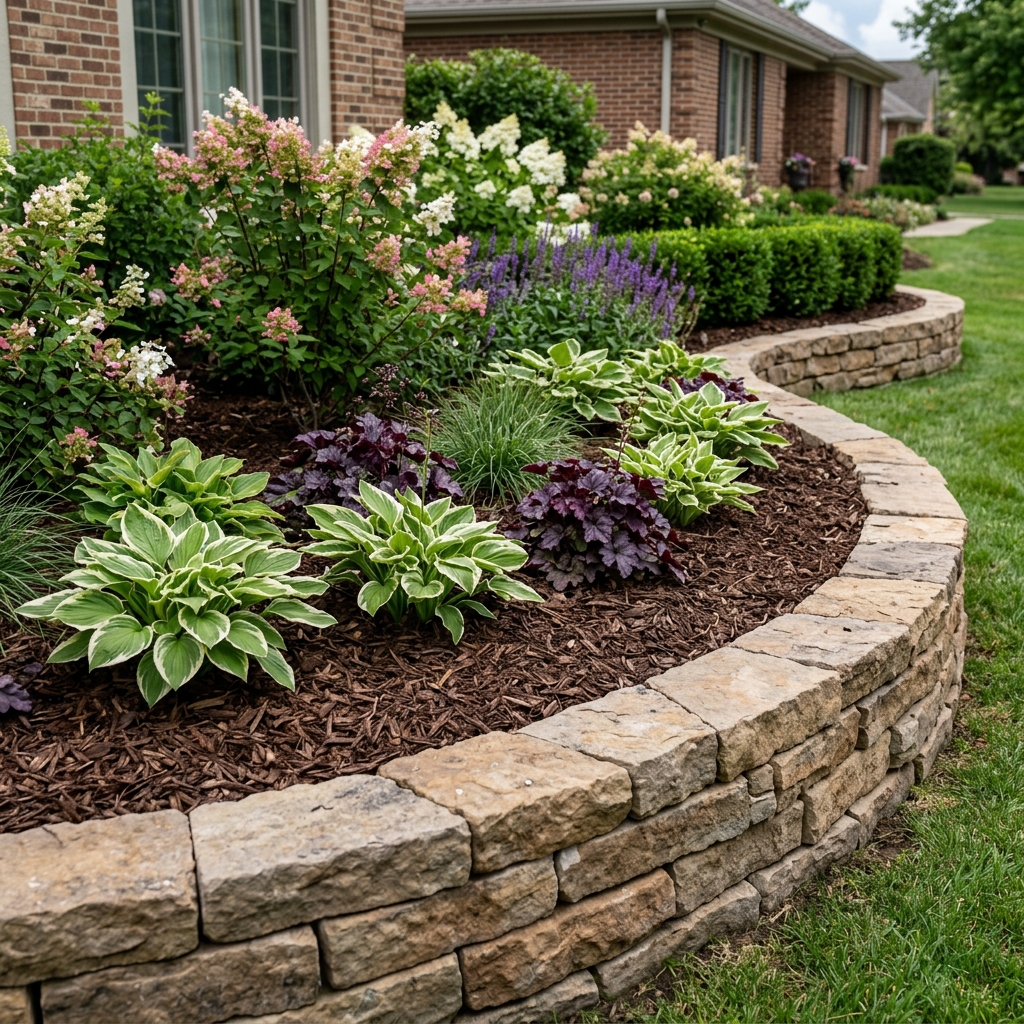 Retaining wall and layered planting design near Windsor Elementary