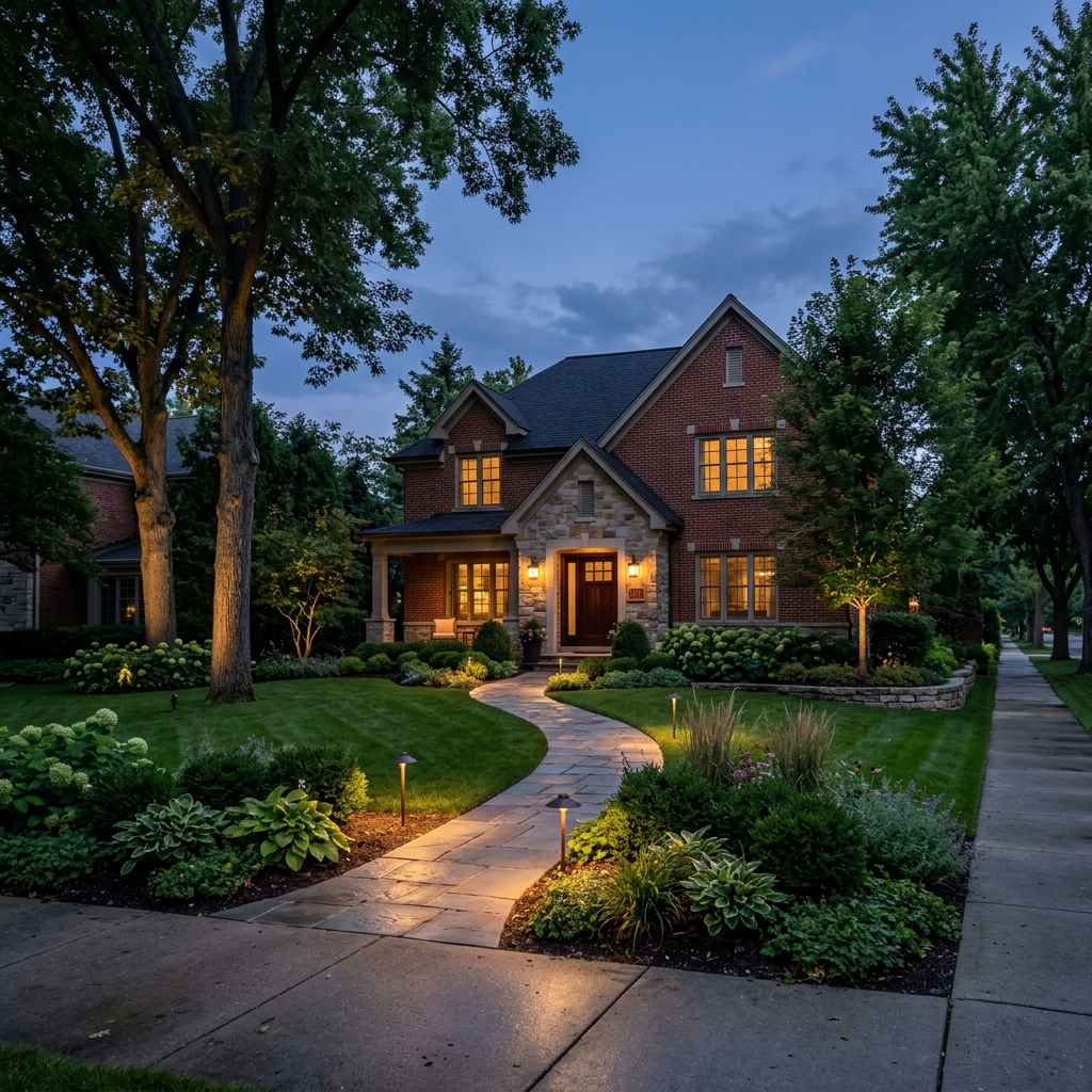 Landscape lighting design near Maine South High School in Park Ridge