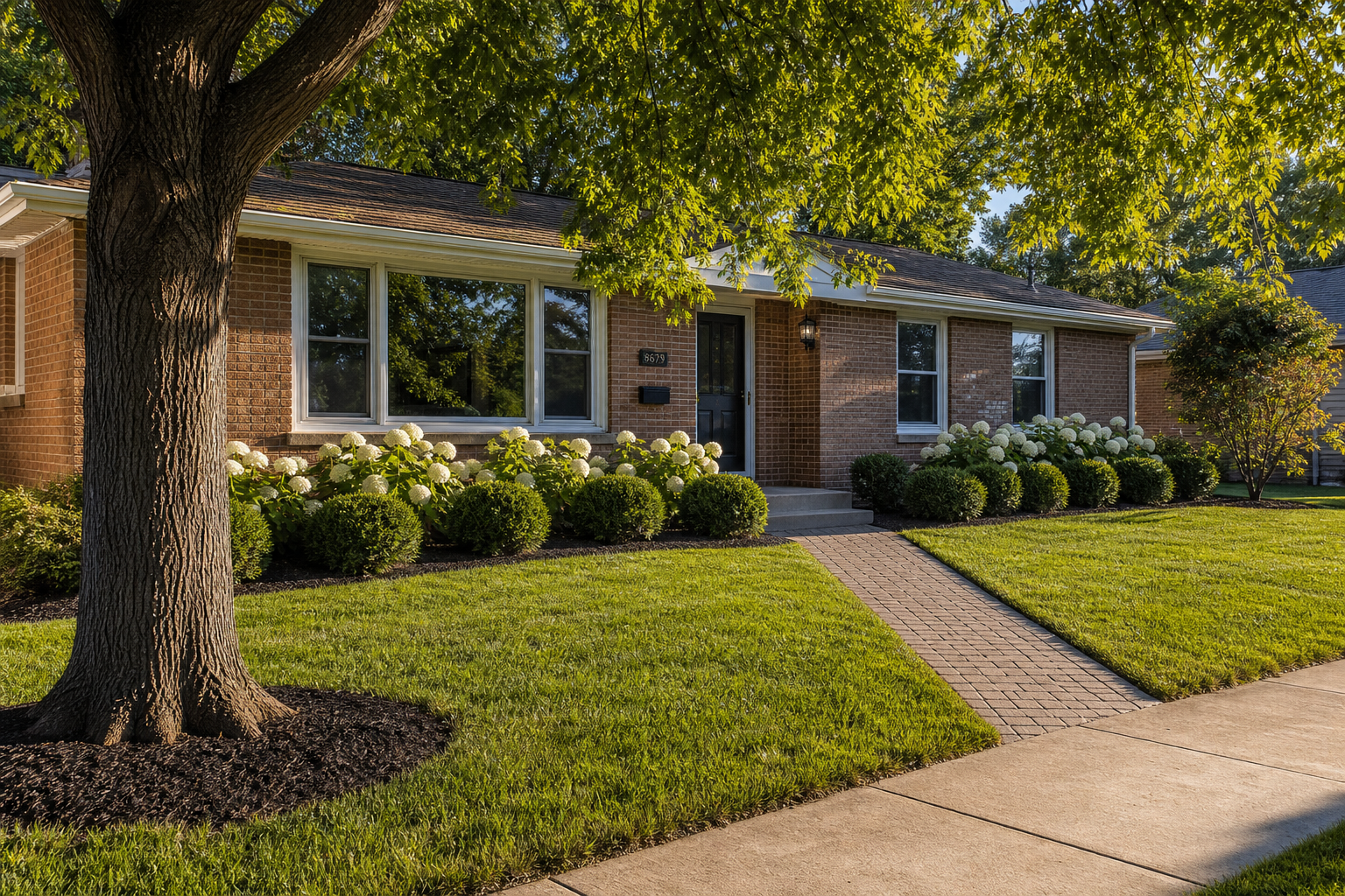 Landscape design near Grennan Heights Park in Niles, refreshed front yard on a brick ranch home