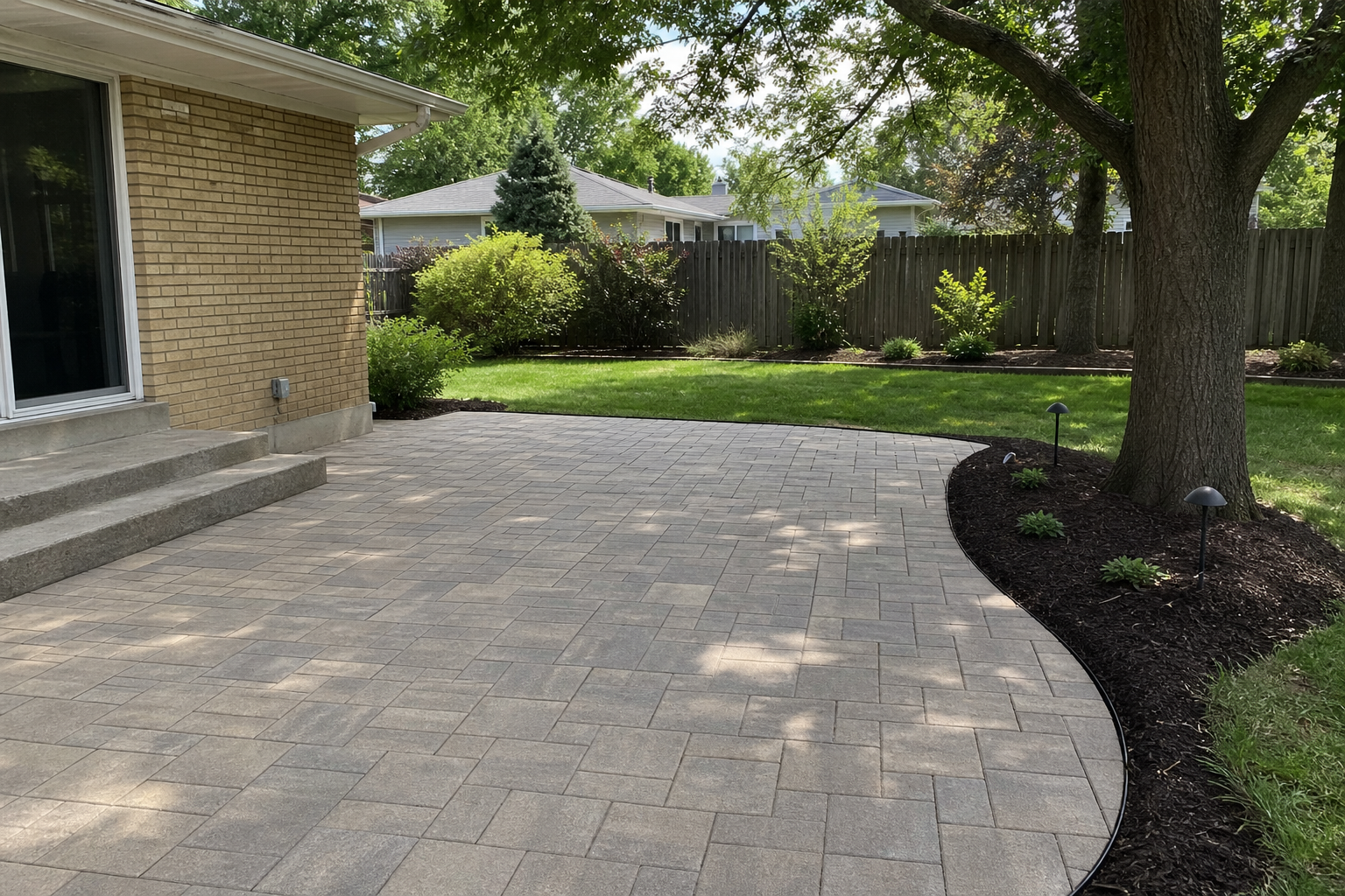 Landscape design near Grennan Heights Park in Niles, backyard concrete-to-paver patio conversion