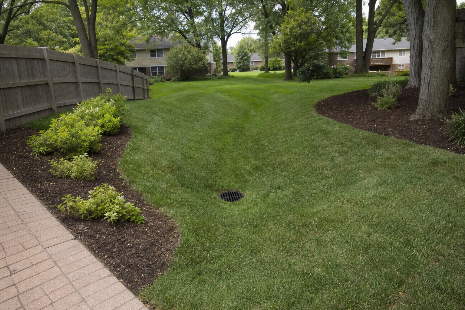 Landscape design near White Oaks Nature Park in Wood Dale, rear yard drainage and grading project
